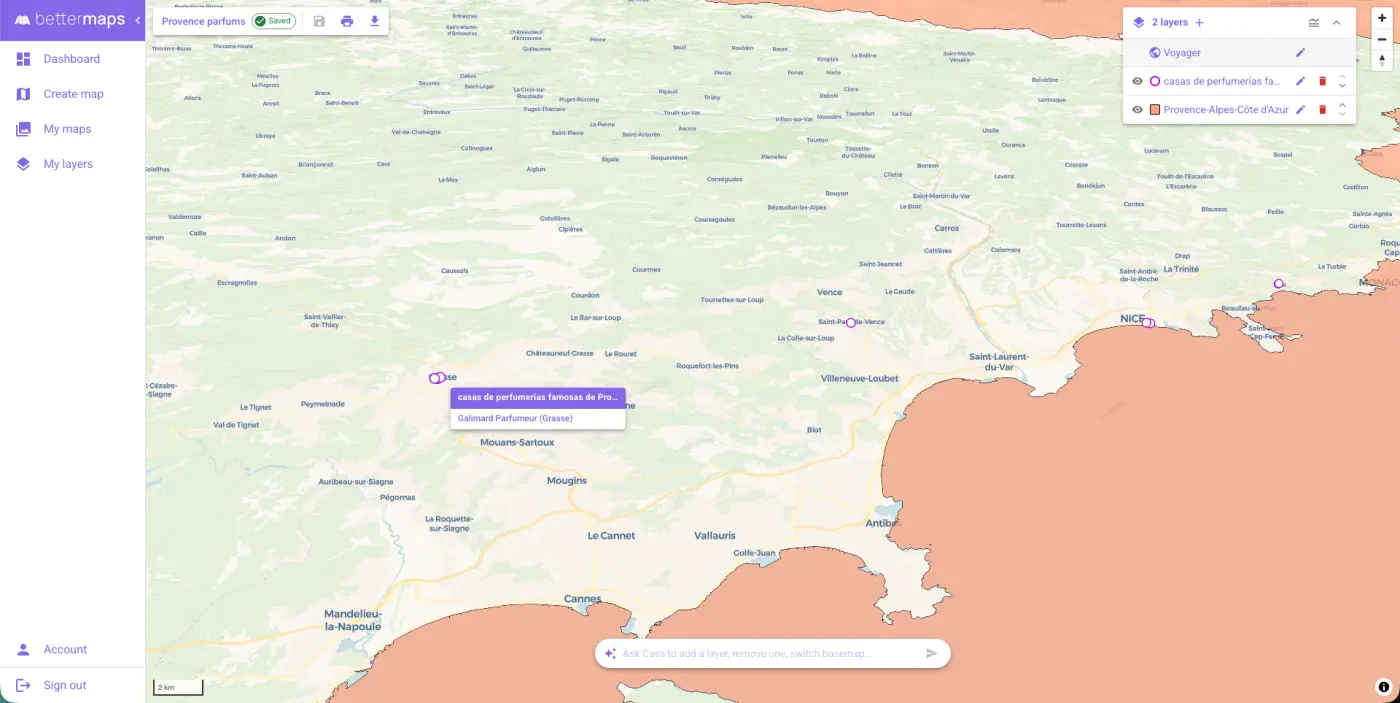 Bettermaps Mapmaker — editor con un mapa de Francia